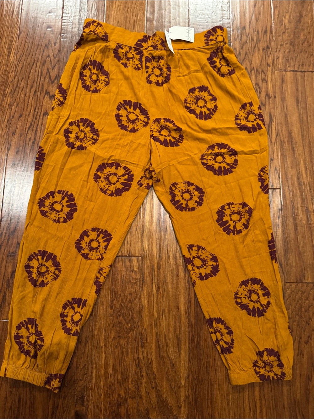Wonderly Mustard Yellow/Burgundy Tie-Dye Print Elastic Waist Joggers